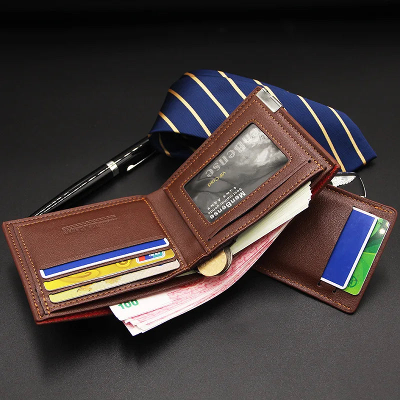 Fashion Men's	Wallet PU Leather Short Card Holder Purse for Men Luxury Designer Billfold Male Portable Small Cardholder Wallets