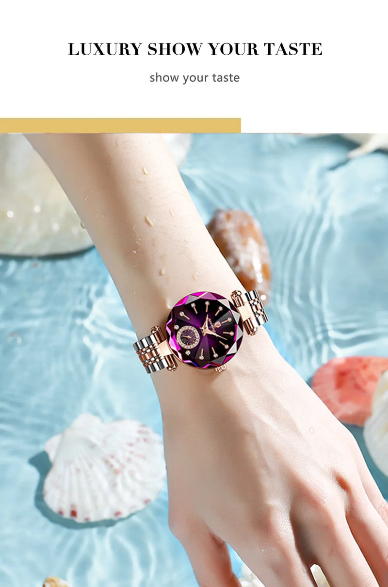 POEDAGAR Reloj de pulsera de lujo para mujer, elegante reloj de acero inoxidable resistente al agua para damas, relojes de cuarzo con diamantes para mujer, Reloj