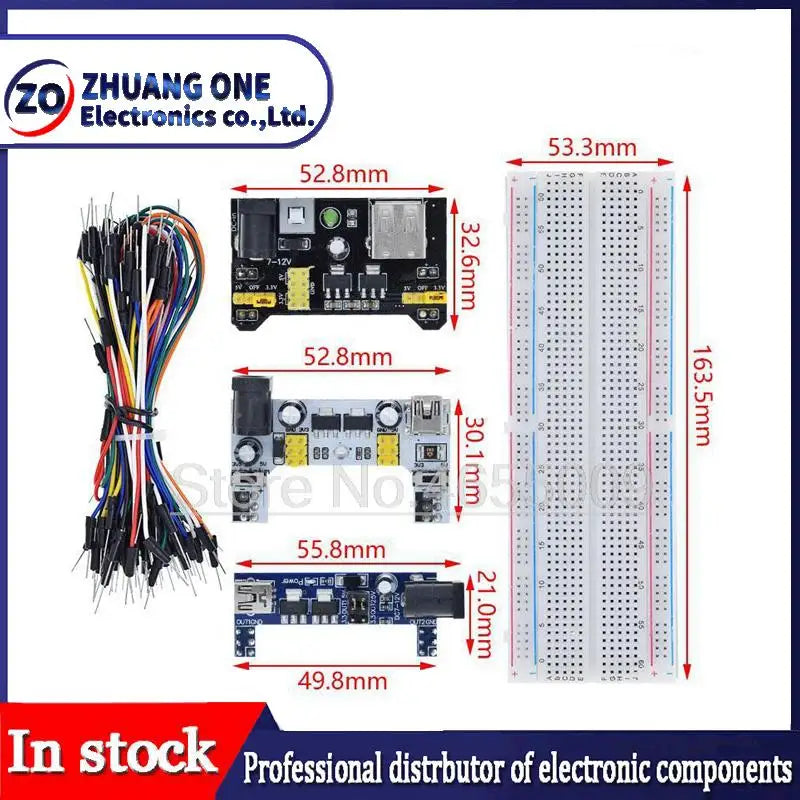 3.3V/5V MB102 Breadboard power module + 65 jumper wires + MB-102 830 points Prototype Bread board for arduino kit