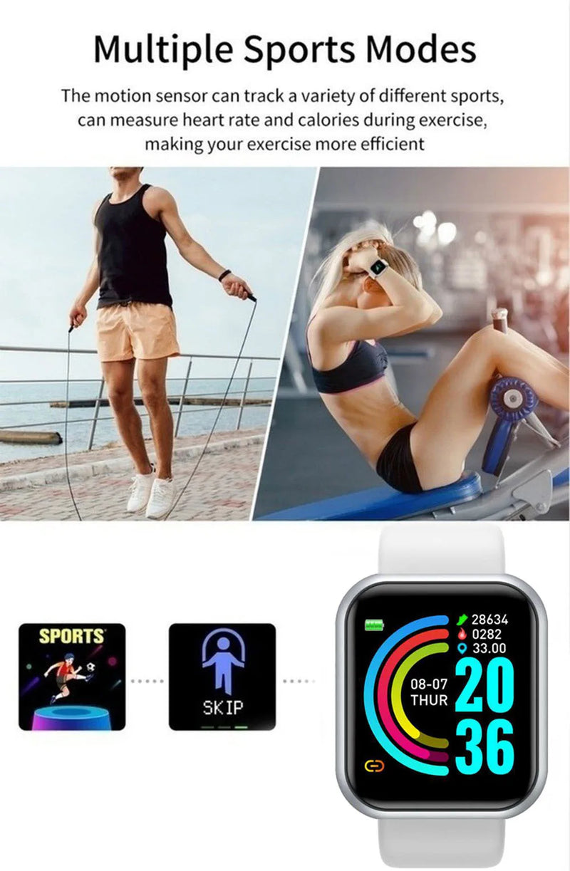 Reloj inteligente multifuncional para hombres y mujeres, con Bluetooth, teléfono conectado, pulsera deportiva para música y fitness, monitor de sueño, reloj inteligente Y68 D20