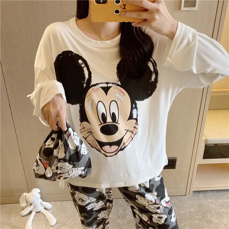 Disney Donald Duck new women's pajamas autumn cotton long-sleeved trousers two-piece set silk pajamas women's loungewear set