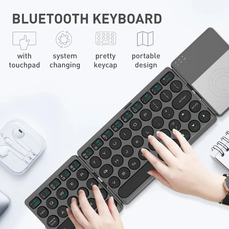 Teclado Bluetooth plegable con panel táctil, mini teclado inalámbrico, teclado recargable para tableta, portátil, iOS, Android y Windows