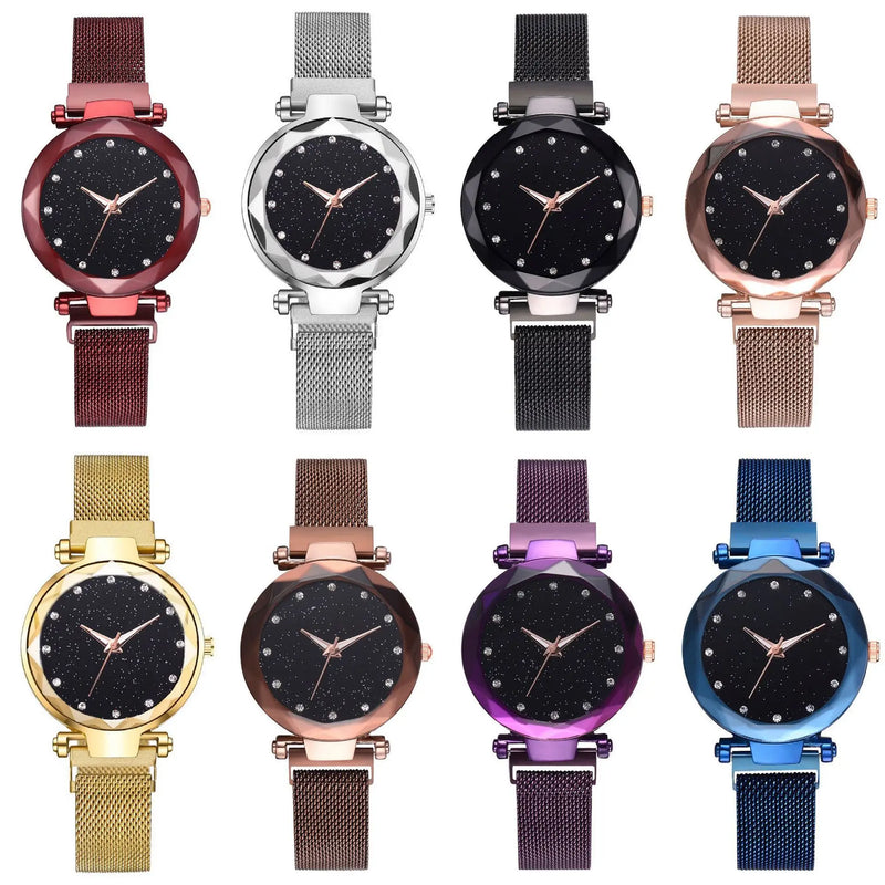 Relojes de lujo con cielo estrellado para mujer, pulsera de diamantes de imitación, reloj de cuarzo para mujer, reloj de pulsera con hebilla magnética de acero fino, reloj para mujer