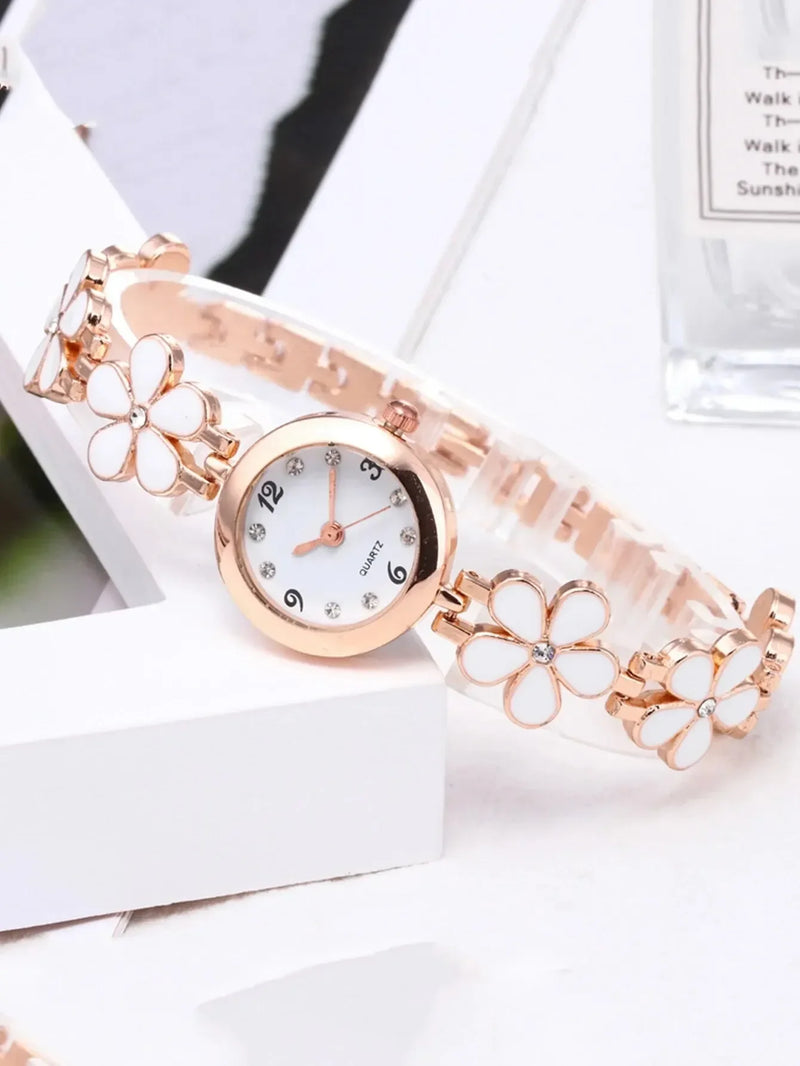 Small Dial Flower Bracelet Watch for Women Korean Version Simple and Compact Cute Round Quartz Watch Female Relogio