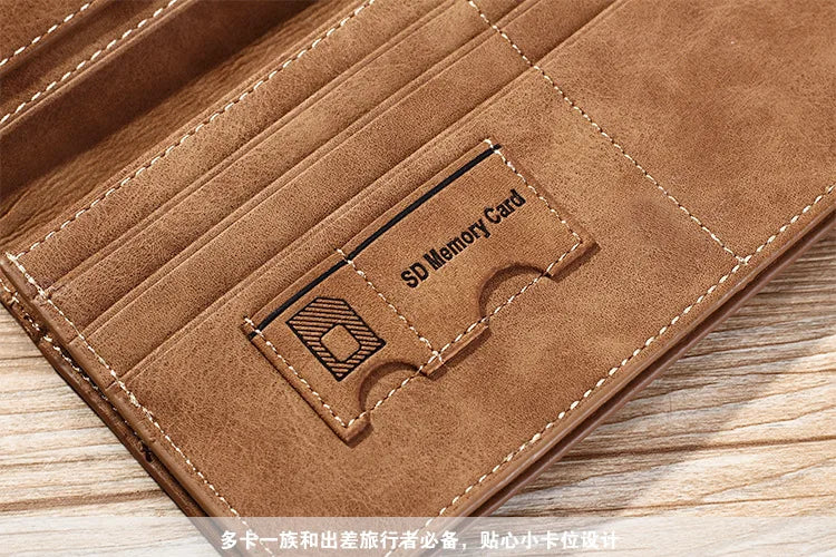 Cartera para hombre, billetera vintage de cuero sintético esmerilado, billetera larga con bolsillo para monedas, billetera para hombre, tarjetero de identificación para hombre, monedero