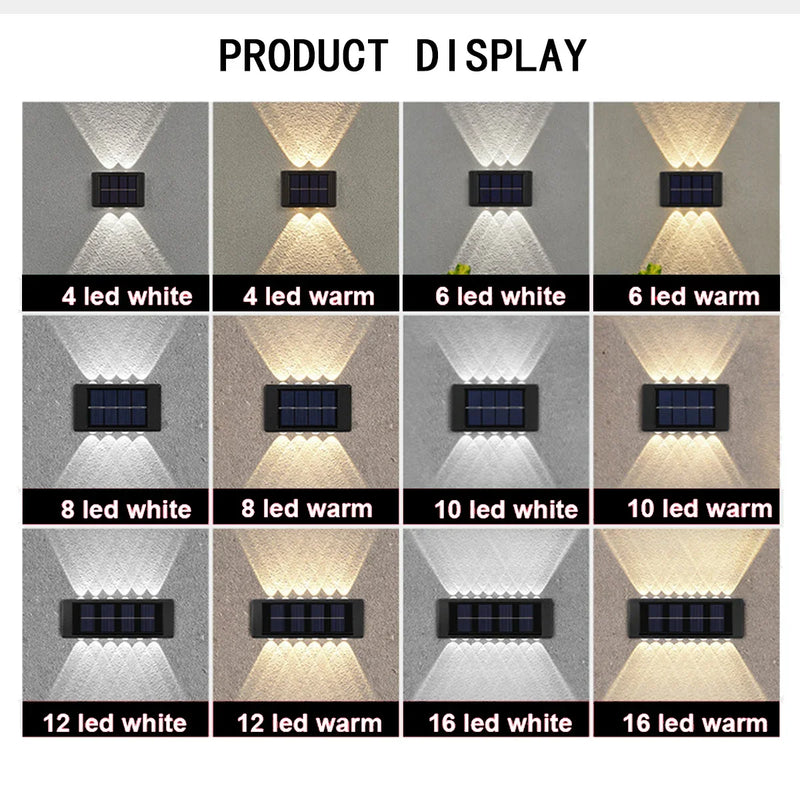 2/6/10 LED Beads Up and Down Light Solar Powered Waterproof Wall Light for Courtyard Garden Carport