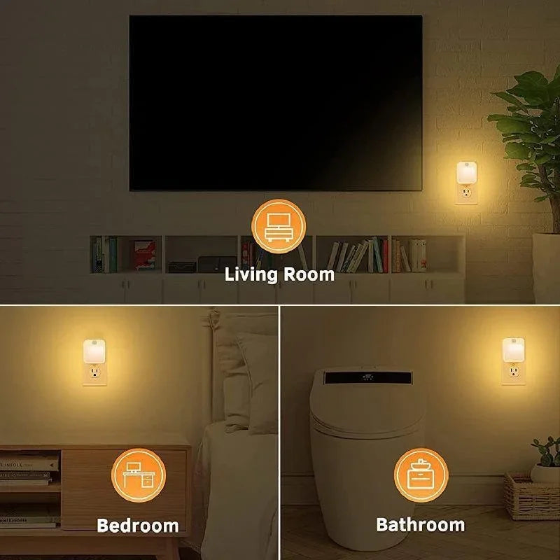 Luces LED nocturnas con sensor de movimiento, enchufe europeo, luz regulable para armario, mesita de noche de bebé, dormitorio, pasillo, lámpara de noche inalámbrica