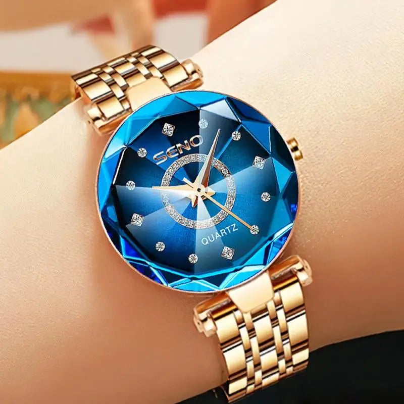 Reloj de pulsera de oro rosa de lujo para mujer SENO Ocean Star 2024, reloj de pulsera de cristal para mujer, reloj femenino