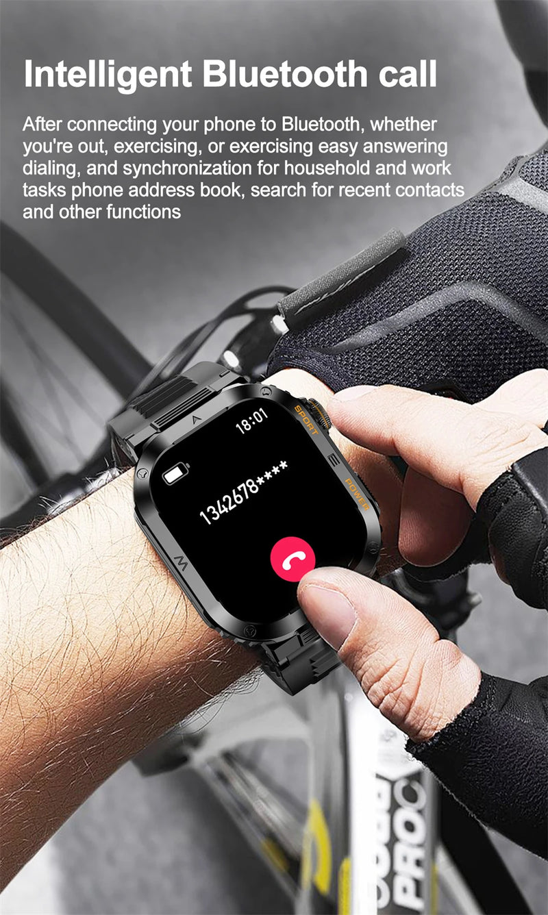 Nuevo reloj inteligente militar resistente con GPS para hombre, relojes deportivos IP68, resistente al agua, 2,01 pulgadas, llamadas por voz IA y Bluetooth, reloj inteligente para Android IOS