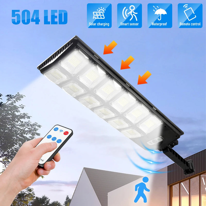 504 LED Powerful Solar Lights Outdoor Motion Sensor External Waterproof Street Light 12000 Lumen Dusk to Dawn Garden Road Lamp