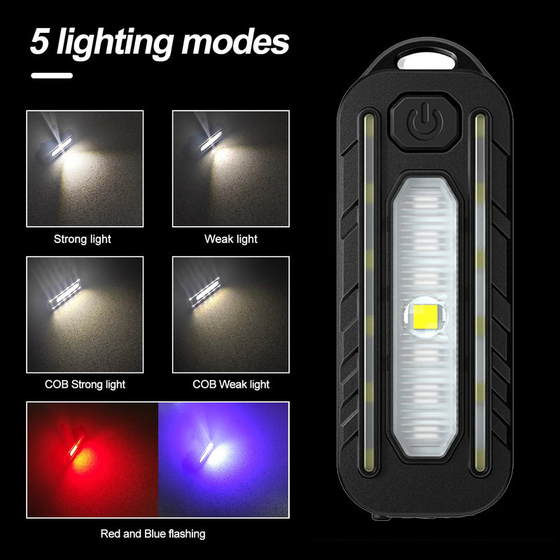 Linterna de llavero para policía, linterna LED recargable por USB, luces con clip para el hombro, luz intermitente de advertencia, lámpara de trabajo para exteriores