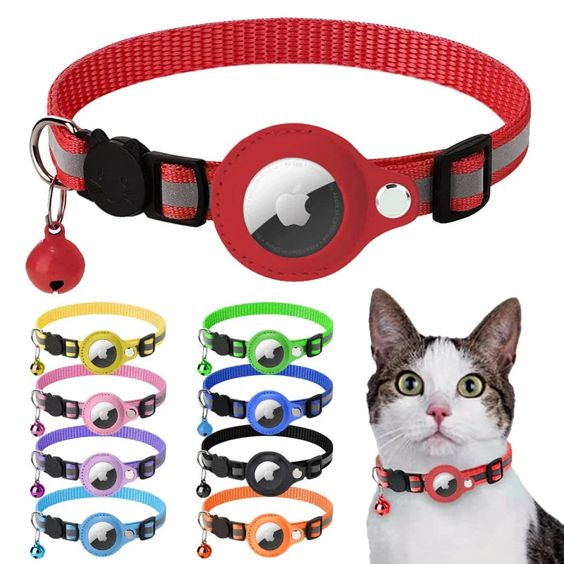 Cat AirTag Holder Collar Breakaway Reflective Strips Adjustable Kitten Collar Waterproof Cat Bell Collar Pet Air Tag Case