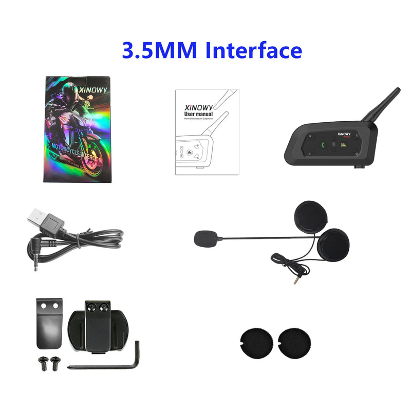 XINOWY V6 PRO Motorcycle Bluetooth Helmet Intercom Headset 1200M Interphone Communicator for 6 Riders Waterproof Music Player