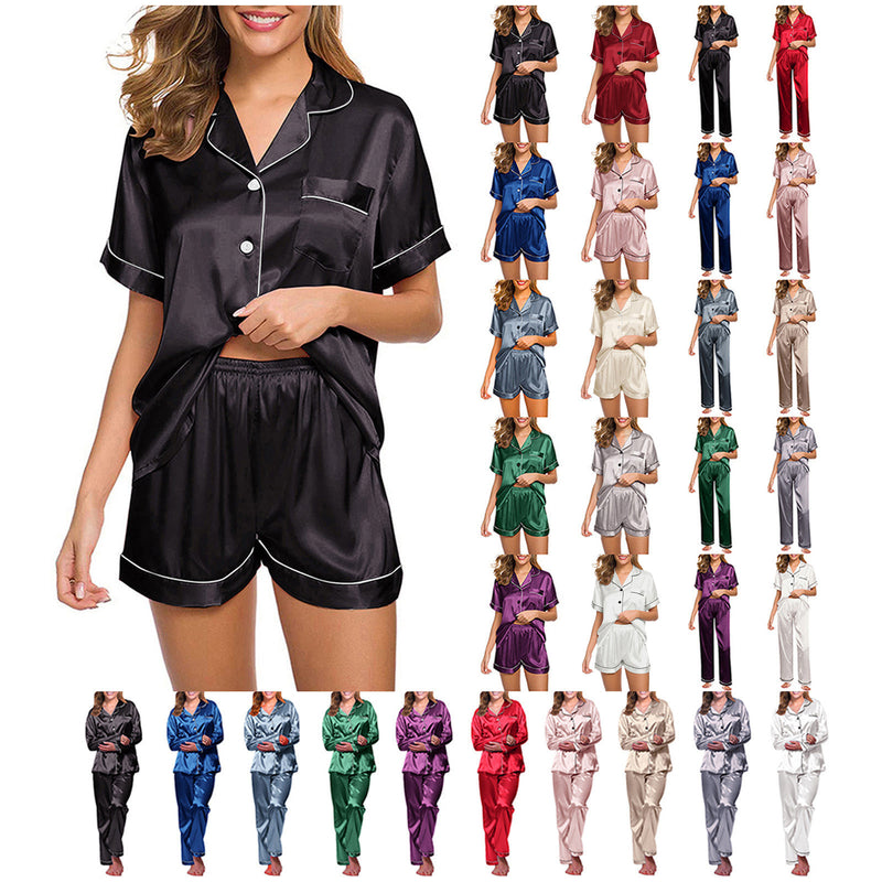 Women Silk Satin Sleepwear Pajamas Button-Down Pyjamas Suit Pijama Couple Sleep Tops Loungewear Plus Size M-5XL