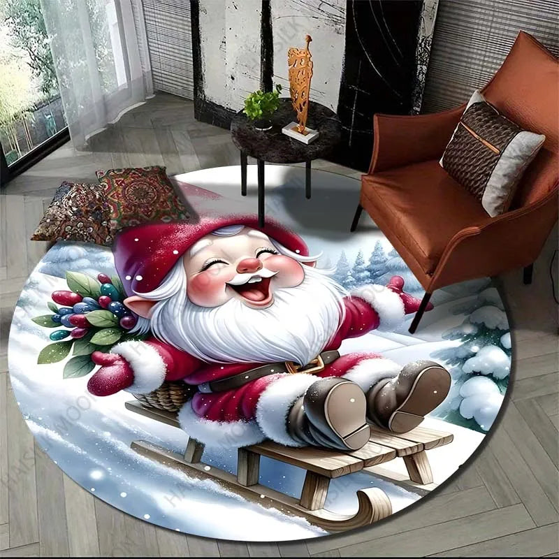 Gnome Christmas Print Round Carpet Suitable for Living Room Bedroom Carpet Flannel Non-slip Carpet, Sofa Chair Creative Door Mat