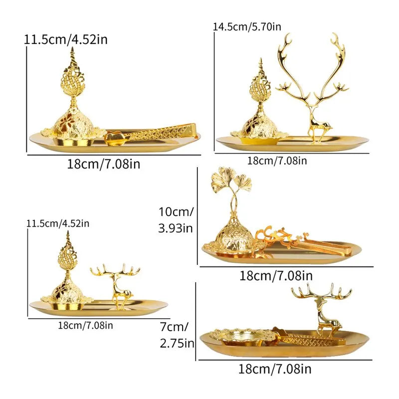 1 Set of Handheld Golden Incense Burners for Middle Eastern Arab Festivals Small Incense Burners with Metal Trays