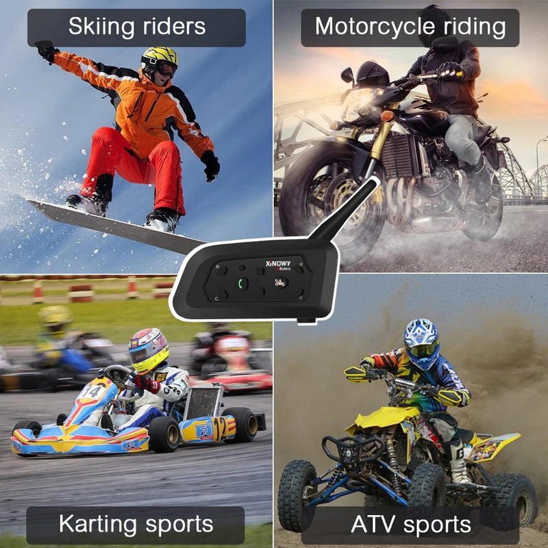 XINOWY V6 PRO Motorcycle Bluetooth Helmet Intercom Headset 1200M Interphone Communicator for 6 Riders Waterproof Music Player