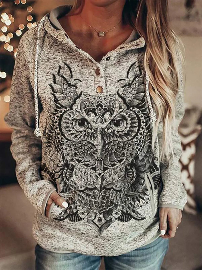 Wolf Hoodie Women Fashion Oversized Hoodies Vintage Sweats Girls Coat Women Sweatshirt Coat Hooded Pullover Owl Tracksuit Autumn