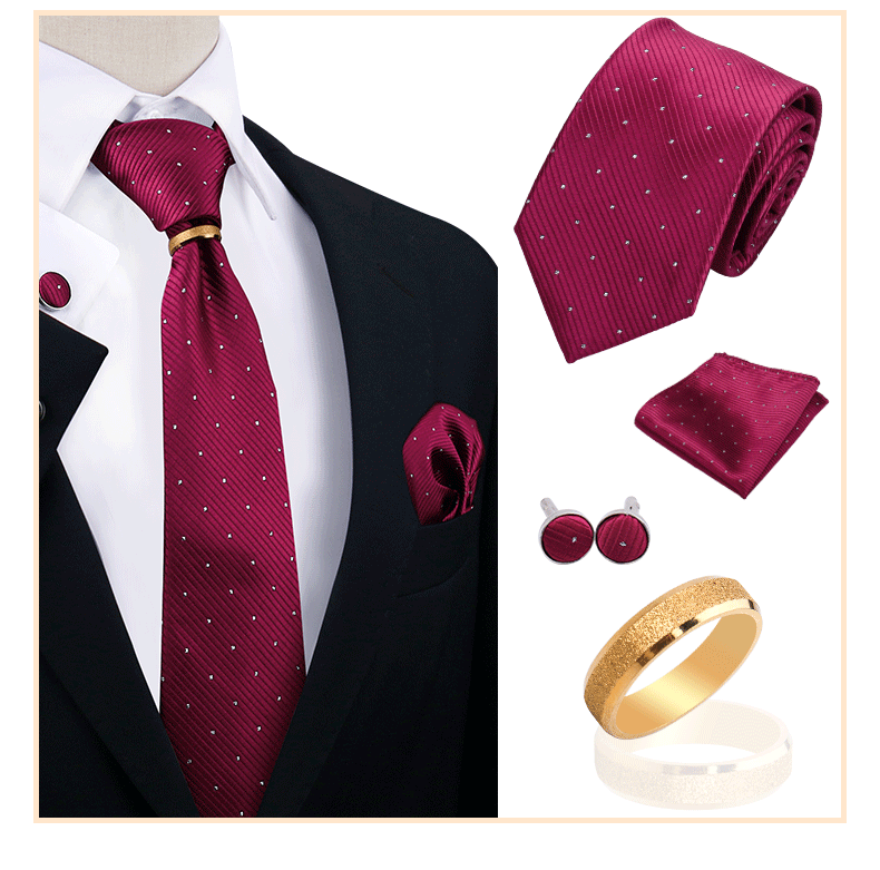 Corbatas para hombre con juego de broches y anillos, diseño de marca, corbatas, pañuelos, gemelos, regalos para bodas y fiestas, accesorios para hombre