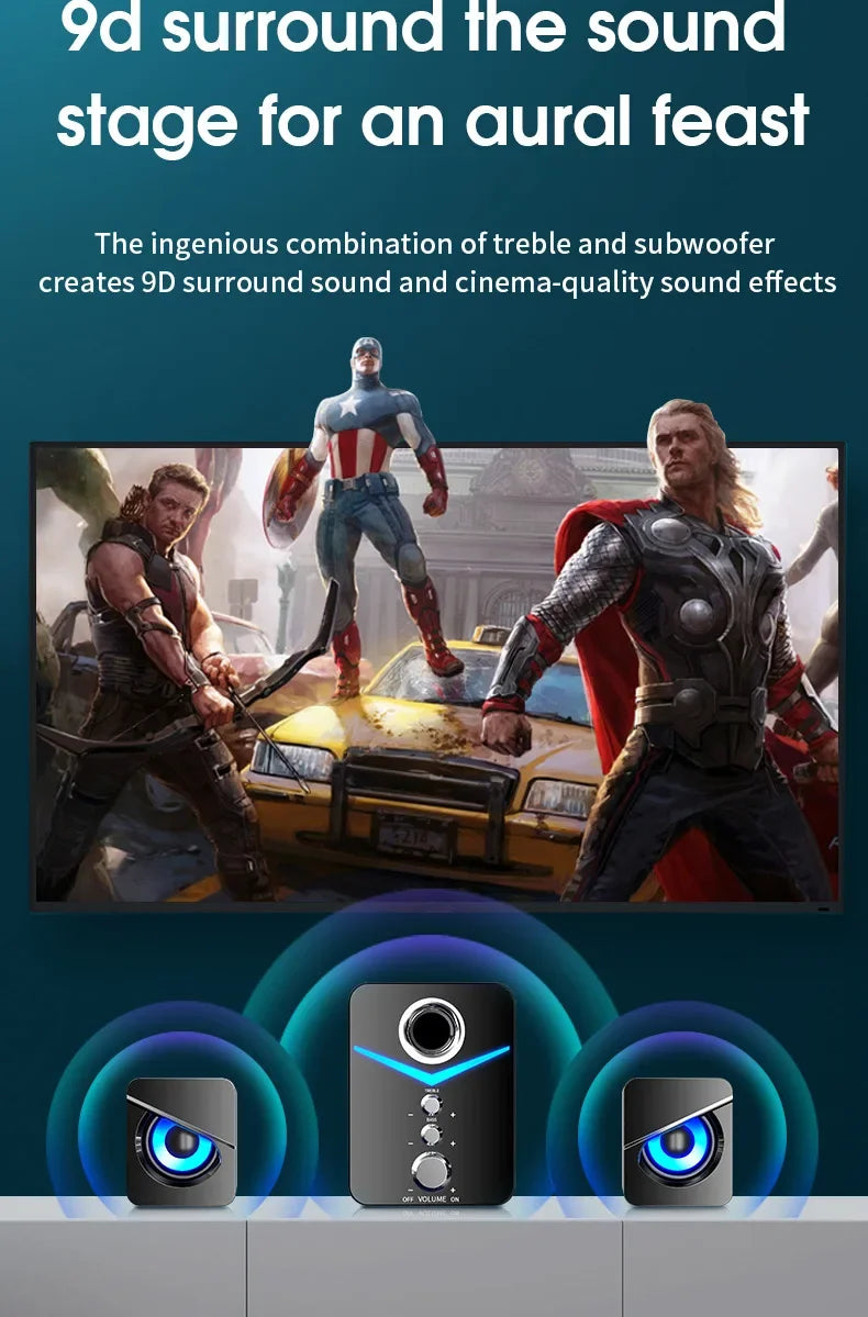 Sistema de cine en casa PC Bass Subwoofer inteligente Altavoz compatible con Bluetooth Altavoces portátiles para computadora Boombox de música para escritorio