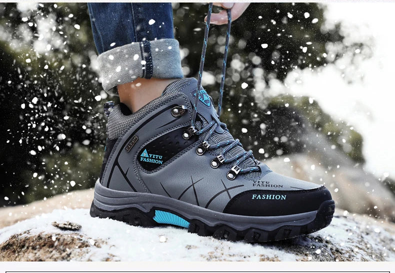 Botas de nieve de invierno para hombre, zapatillas de cuero impermeables, botas muy cálidas para hombre, botas de senderismo para exteriores, zapatos de trabajo, talla 39-47