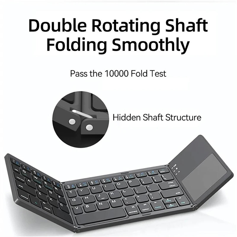 Mini teclado inalámbrico plegable con Bluetooth y panel táctil para teléfonos Windows, Android, iPad, recargable