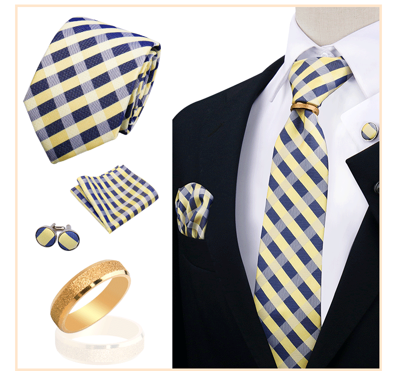 Corbatas para hombre con juego de broches y anillos, diseño de marca, corbatas, pañuelos, gemelos, regalos para bodas y fiestas, accesorios para hombre