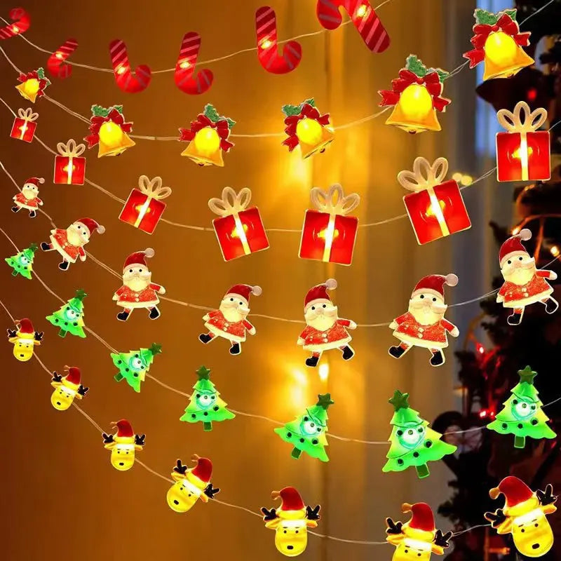 Guirnalda de luces navideñas 2024 con forma de Papá Noel, muñeco de nieve, funciona con pilas, luces LED decorativas para Navidad, decoración para fiestas de Año Nuevo