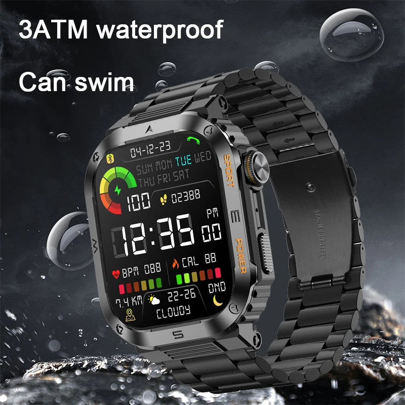 Nuevo reloj inteligente militar resistente con GPS para hombre, relojes deportivos IP68, resistente al agua, 2,01 pulgadas, llamadas por voz IA y Bluetooth, reloj inteligente para Android IOS