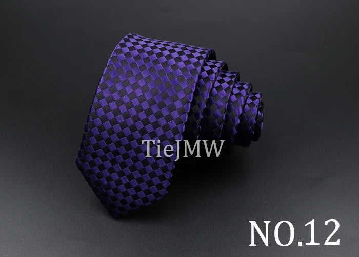 Men's Classic Skinny Stripe Necktie Red Navy Blue Ties Jacquard Woven Solid Plaid Dots Tie Daily Wear Cravat Wedding Party Gift