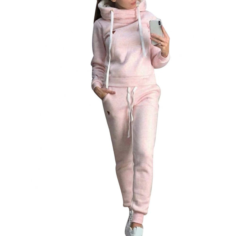 Tracksuit Solid Color Women 2Pcs Jogging Suit Tracksuits Fleece Lined Hoodies Pants Set