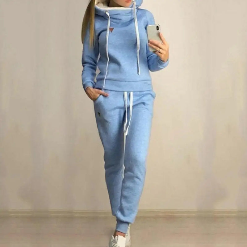 Tracksuit Solid Color Women 2Pcs Jogging Suit Tracksuits Fleece Lined Hoodies Pants Set