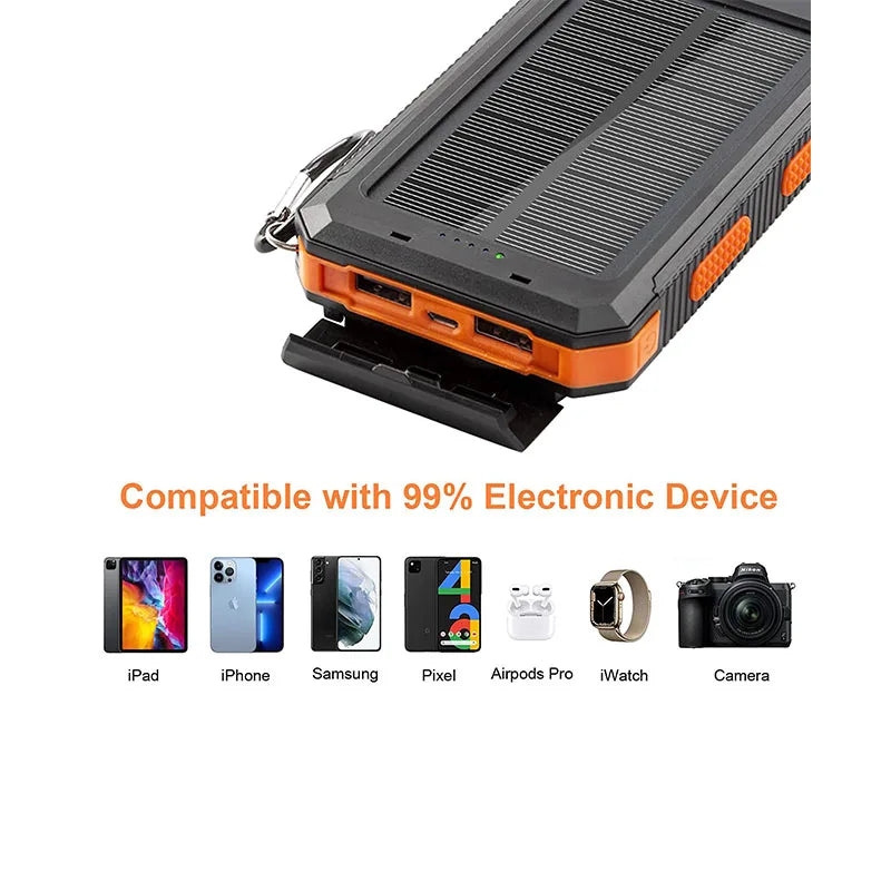 200000mAh Solar Power Bank Large Capacity Outdoor Wild Fishing Camping Mobile Power Portable with Compass Supply Fast Charging