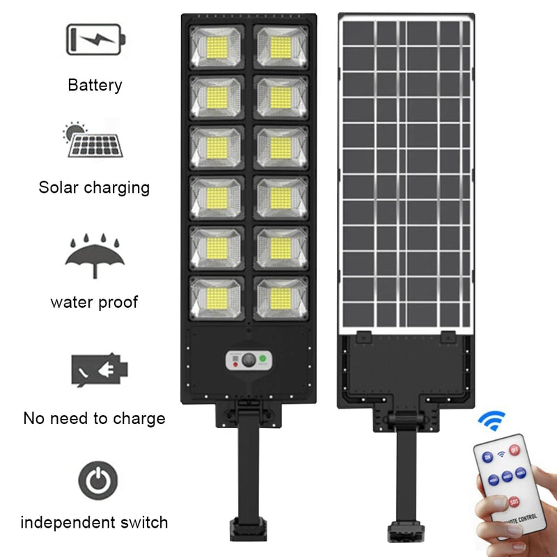 12Heads Powerful Outdoor Solar Lights 504 LED 3 Modes Solar Panel Lamps Remote Control Waterproof Garden Street Lamp