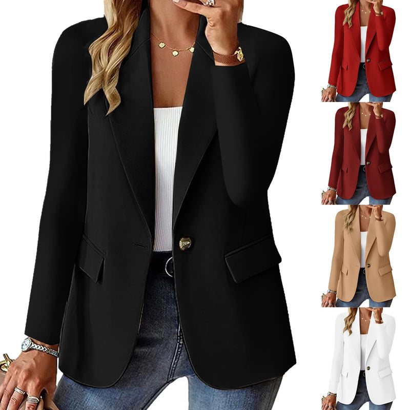 Nueva ropa de mujer, estilo coreano, prendas de vestir exteriores, top de manga larga, cárdigan de color sólido, chaqueta de oficina para otoño e invierno, abrigo elegante