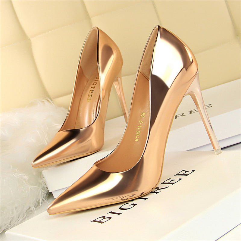 Women Metallic Leather Pumps 7.5cm 10.5cm High Heels Lady Stiletto Low Heels Wedding Bridal Silver Gold Sparkly Quality Shoes