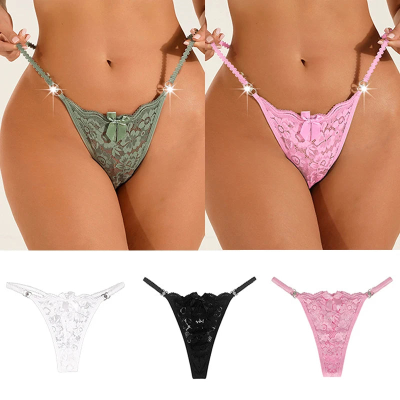 Tangas de encaje blanco sexy, lencería para mujer, lindo lazo con nudo, tanga invisible para mujer, bragas femeninas, bikinis para niña, bragas para mujer