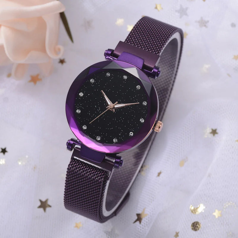 Relojes de lujo con cielo estrellado para mujer, pulsera de diamantes de imitación, reloj de cuarzo para mujer, reloj de pulsera con hebilla magnética de acero fino, reloj para mujer