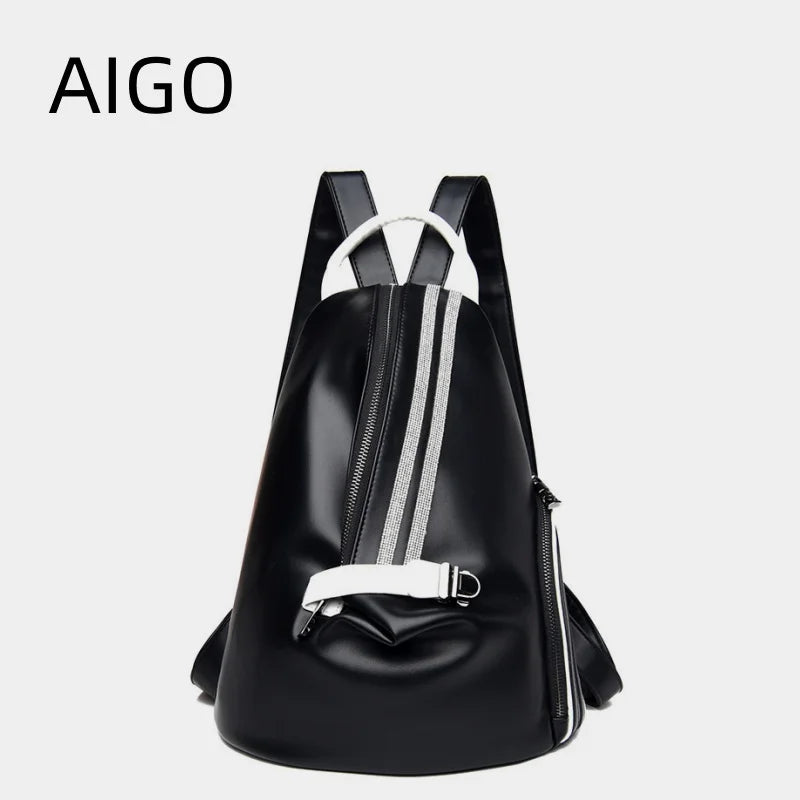 AIGO 2024 Mochilas de cuero para mujer, bolsos de hombro de moda, mochila para mujer, mochila de viaje para mujer, mochila escolar para niñas, mochila