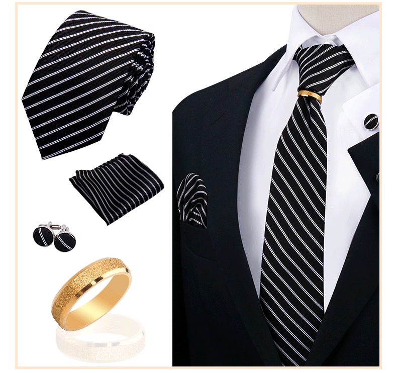 Corbatas para hombre con juego de broches y anillos, diseño de marca, corbatas, pañuelos, gemelos, regalos para bodas y fiestas, accesorios para hombre