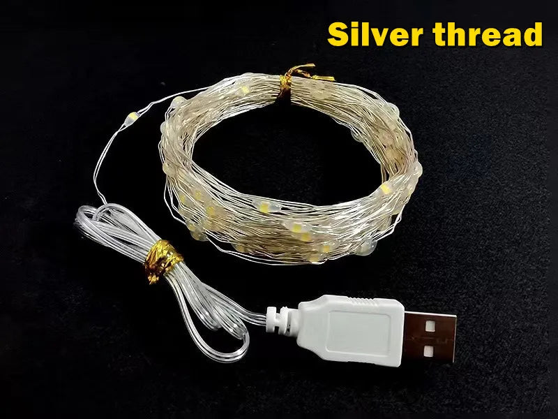 Guirnalda de luces LED USB de 1 m, 10 m o 20 m con alambre de cobre y plata, resistente al agua, para decoración de fiestas de bodas y Navidad