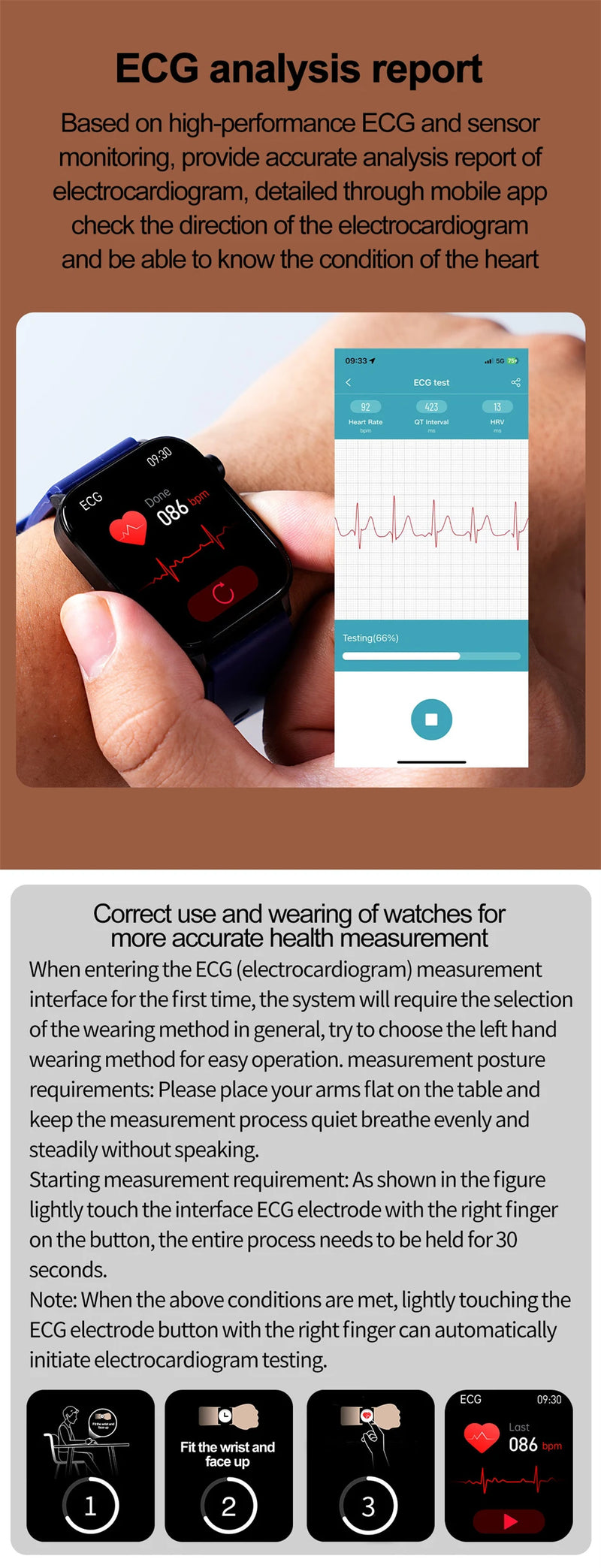 LIGE Health - Reloj inteligente de grado médico para hombre y mujer, con control del lípido en sangre, ácido úrico, ECG+PPG, temperatura corporal, llamadas por Bluetooth