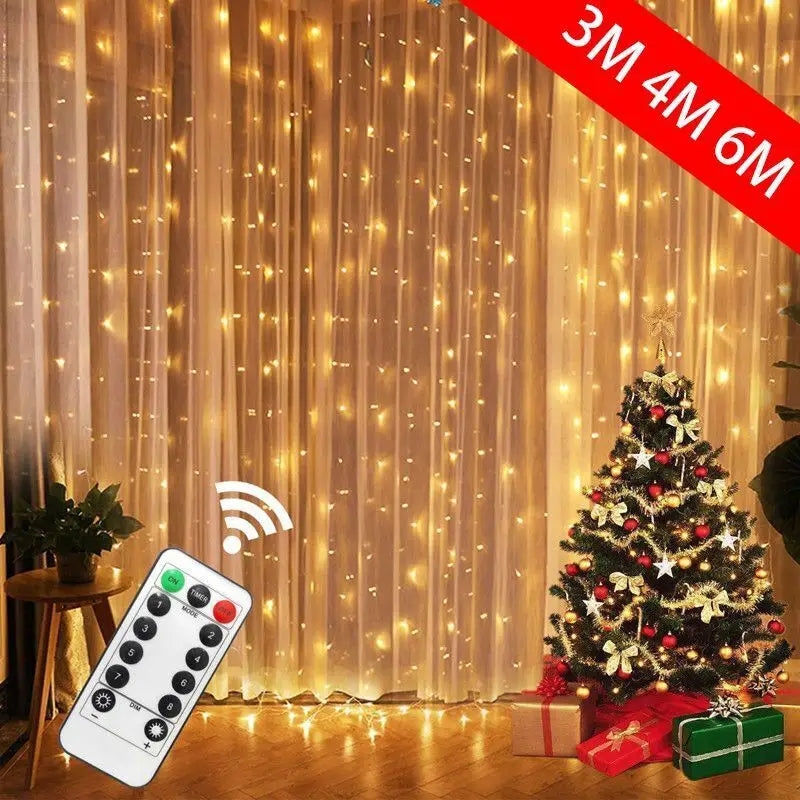 Guirnalda de luces LED navideñas con forma de cortina, guirnalda de luces con control remoto por USB, decoración navideña para el hogar, Año Nuevo 2025, para exteriores