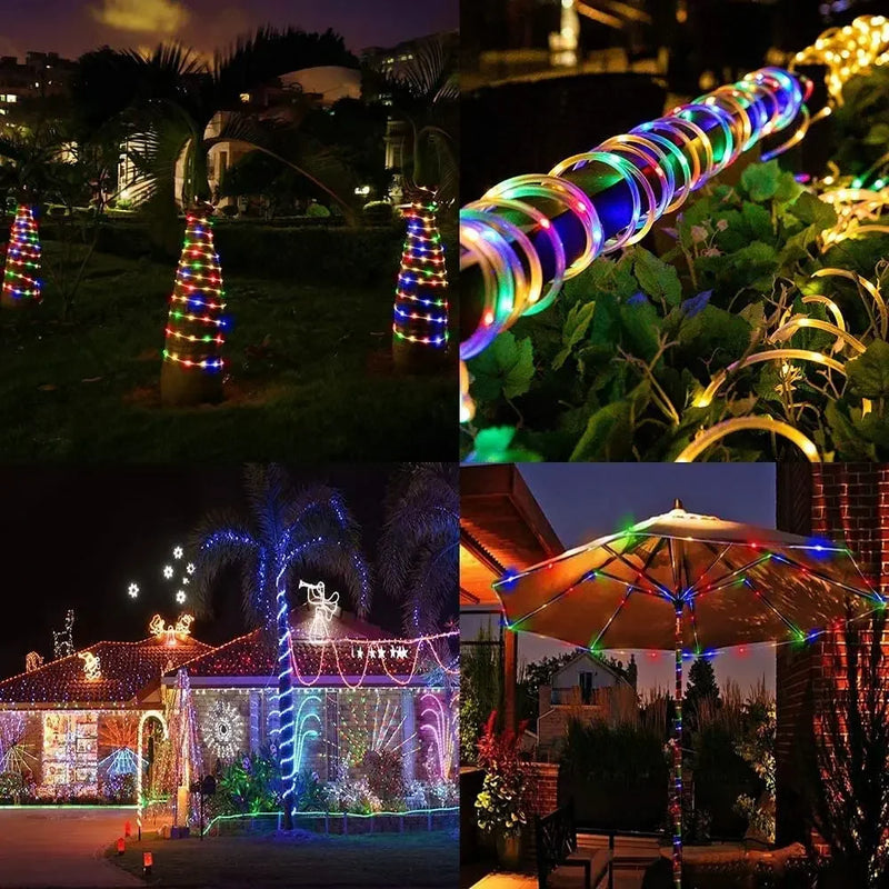 300Led Outdoor Solar Tube Rope Led Fairy Light Garden Christmas Decoration Xmas Wedding Garland Waterproof String Light Strip