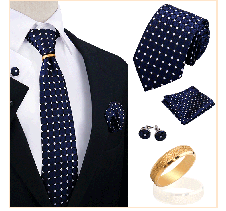 Corbatas para hombre con juego de broches y anillos, diseño de marca, corbatas, pañuelos, gemelos, regalos para bodas y fiestas, accesorios para hombre