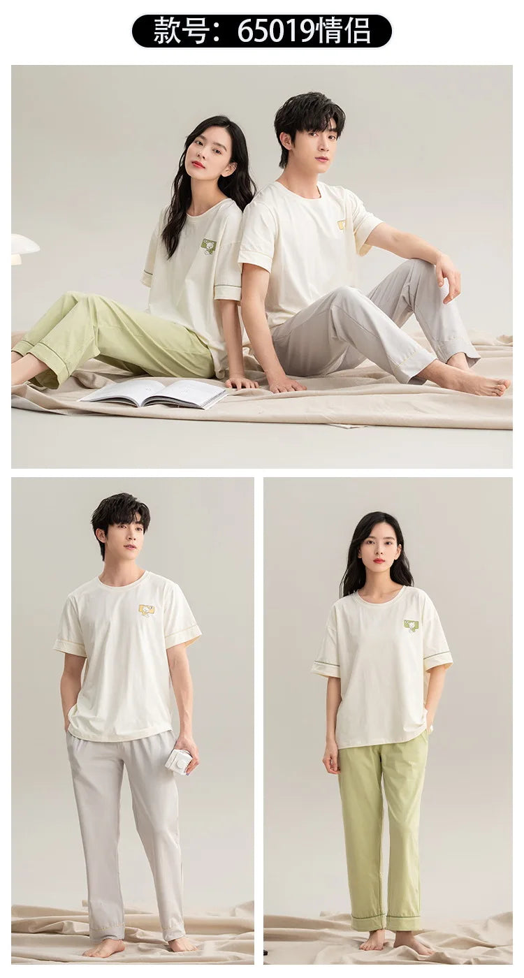 Couple Pajamas Summer Cotton Short Sleeve Trousers Sleepwear men's women's 2024 new simple loungewear pijama feminino Hombre