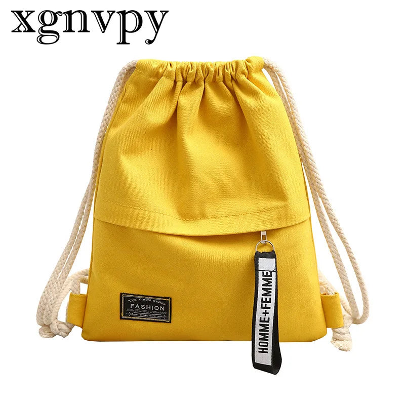 xgnvpy 2023 Canvas Drawstring Backpack Fashion School Gym Drawstring Bag Women Stylish Trendy Wearable  Versatile Bag