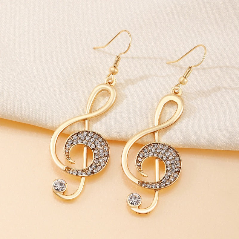 Exquisite Golden Music Symbol Design, Sparkling Rhinestone Women's Earrings, Holiday Music Enthusiast Gift