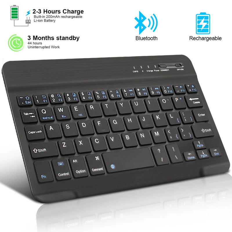 Teclado y ratón inalámbricos Bluetooth recargables para tabletas iOS, Android y Windows, iPad Air Mini Pro, teclado inglés y ruso