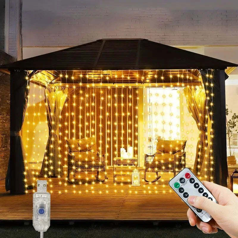 1 paquete de luces LED para cortina con control remoto USB de 8 modos, para bodas, hogar, fiestas, ventanas, paredes, decoraciones de Halloween y Navidad